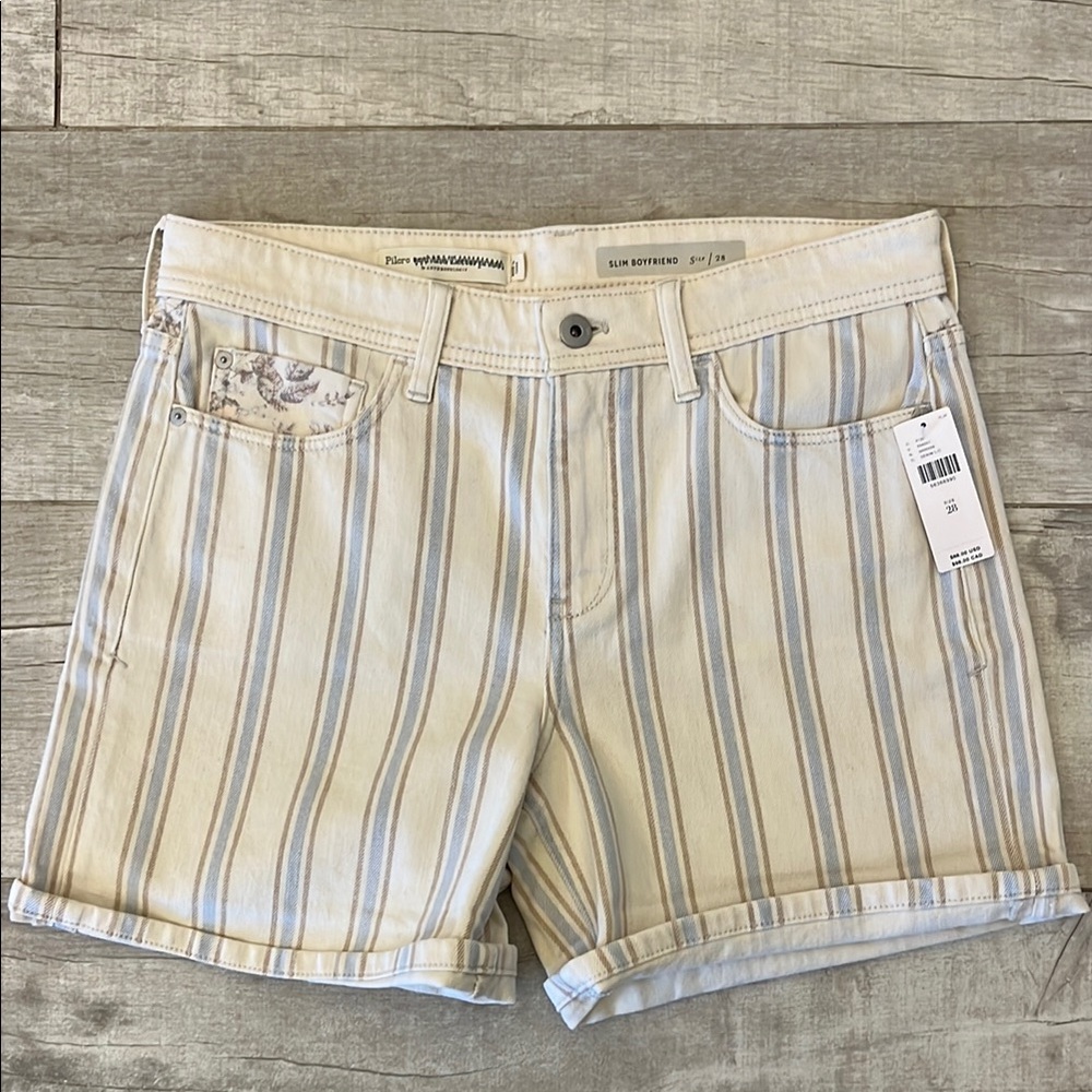 Anthropologie Denim Shorts 28 Pilcro Slim Boyfriend Striped Cream High Rise‎ NWT - Picture 5 of 11